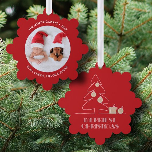 Vrolijk kerstboom foto vakantie rood ornament kaart