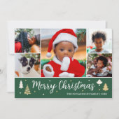 Vrolijk Kerstboom Fotocollage Donkergroen Vlak Feestdagenkaart (Voorkant)