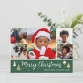 Vrolijk Kerstboom Fotocollage Donkergroen Vlak Feestdagenkaart (Staand voorkant)