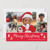 Vrolijk Kerstboom Fotocollage Rood Flat Feestdagenkaart (Voorkant)