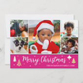 Vrolijk Kerstboom Fotocollage Roze Flat Feestdagenkaart (Voorkant)