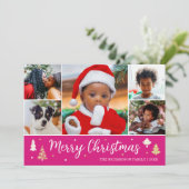 Vrolijk Kerstboom Fotocollage Roze Flat Feestdagenkaart (Staand voorkant)