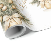 Vrolijk Kerstboom Goud Beige Kalligrafie Cadeaupapier (Rol Hoek)