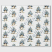 Vrolijk Kerstboom Goud Blauw Kalligrafie Cadeaupapier (Vlak)
