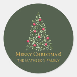 Vrolijk Kerstboom groen rood elegante familie Ronde Sticker