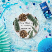 Vrolijk kerstboom groen wit sneeuw minimaal papieren bordje (Feest)