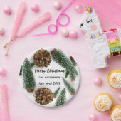 Vrolijk kerstboom groen wit sneeuw minimaal papieren bordje (Feest)