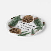 Vrolijk kerstboom groen wit sneeuw minimaal papieren bordje (Gekanteld)