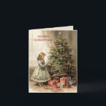 vrolijk kerstboom meisje cadeaus feestdagen kaart<br><div class="desc">Gevouwen kerstwenskaart met een schilderij van een meisje dat een kerstboom versiert met ingepakte geschenken eronder. Tekst zegt, "Vrolijk kerstfeest" maar is aanpasbaar voor uw eigen begroeting. Gepersonaliseerd op de achterkant met uw bericht en naam. Neem contact met mij op voor hulp bij uw maatwerk of om extra matching of...</div>