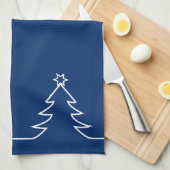 Vrolijk kerstboom met Star Blue Line Art Theedoek (Quarter Fold)