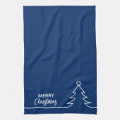 Vrolijk kerstboom met Star Blue Line Art Theedoek (Verticaal)