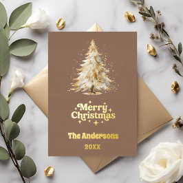 Vrolijk kerstboom mocha fotojaar in de review folie feestdagenkaart