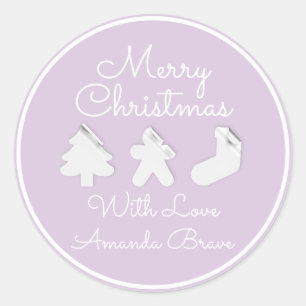 Vrolijk kerstboom naam Paarse lavendel Ronde Sticker