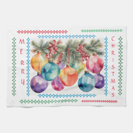Vrolijk kerstboom Ornamenten keukenhanddoek