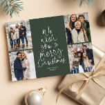 Vrolijk kerstboom plezier vier foto groen feestdagenkaart<br><div class="desc">Wij wensen u een vrolijk kerstfeest! Deze vakantiefotokaart heeft een klassieke boodschap in een leuke kerstboomvorm op een groene achtergrond. Met vier foto's op de voorkant, is het een geweldige manier om Kerstmis juichen naar vrienden en familie te sturen. De speelse type behandeling heeft de vorm van een kerstboom en...</div>