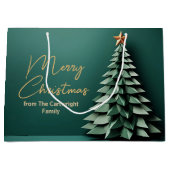 Vrolijk Kerstboom Prachtige Groen Goud Partij Groot Cadeauzakje (Voorkant)