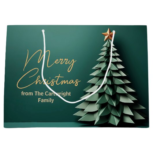 Vrolijk Kerstboom Prachtige Groen Goud Partij Groot Cadeauzakje (Voorkant)