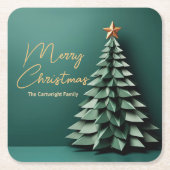 Vrolijk Kerstboom Prachtige Groen Goud Partij Kartonnen Onderzetters (Voorkant)