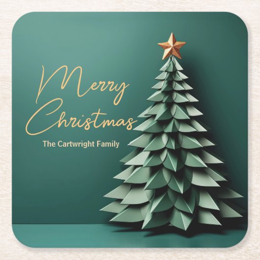 Vrolijk Kerstboom Prachtige Groen Goud Partij Kartonnen Onderzetters (Voorkant)