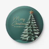 Vrolijk Kerstboom Prachtige Groen Goud Partij Papieren Bordje (Voorkant)
