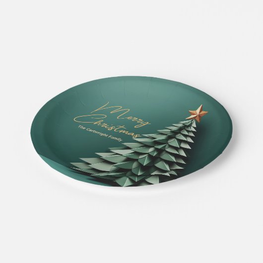 Vrolijk Kerstboom Prachtige Groen Goud Partij Papieren Bordje (Gekanteld)