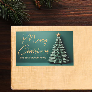 Vrolijk Kerstboom Prachtige Groen Goud Partij Rechthoekige Sticker