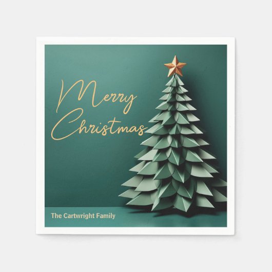 Vrolijk Kerstboom Prachtige Groen Goud Partij Servet (Voorkant)