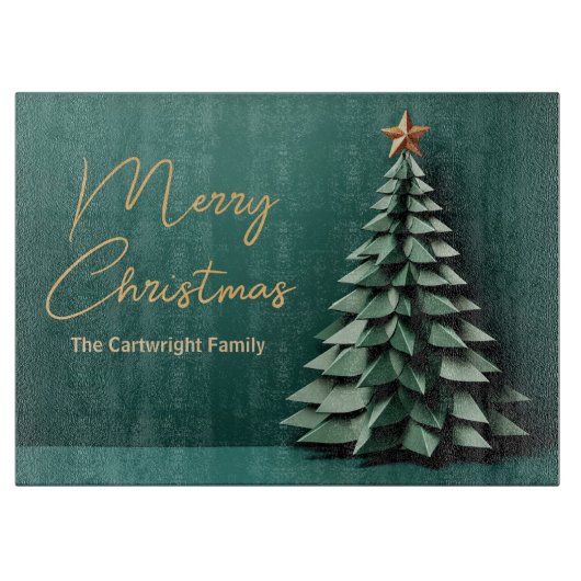 Vrolijk Kerstboom Prachtige Groen Goud Partij Snijplank (Voorkant)