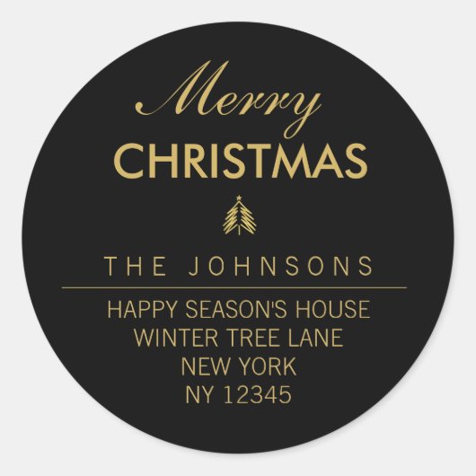 Vrolijk kerstboom retour adres label - Zwart (Voorkant)