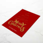 Vrolijk kerstboom rode achtergrond goud folie feestdagenkaart (Gedraaid)