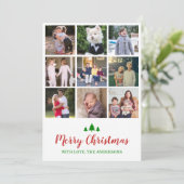 Vrolijk Kerstboom Rode Stippen 9 Fotocollage Feestdagenkaart (Staand voorkant)