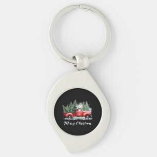 Vrolijk kerstboom rode vrachtwagen sleutelhanger
