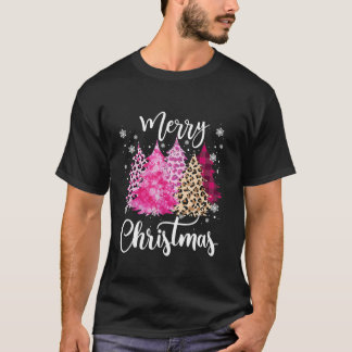 Vrolijk kerstboom roze luipaard buffel geruite ch t-shirt