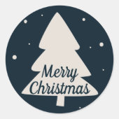 Vrolijk kerstboom silhouet klassiek blauw ronde sticker (Voorkant)