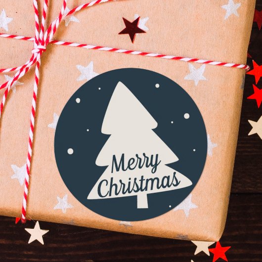 Vrolijk kerstboom silhouet klassiek blauw ronde sticker