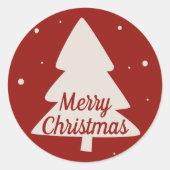 Vrolijk kerstboom silhouet rood & wit ronde sticker (Voorkant)