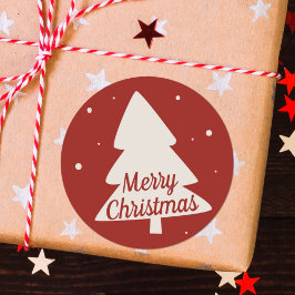 Vrolijk kerstboom silhouet rood & wit ronde sticker