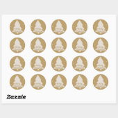 Vrolijk kerstboom silhouet wit & goud ronde sticker (Vel)
