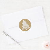 Vrolijk kerstboom silhouet wit & goud ronde sticker (Envelop)