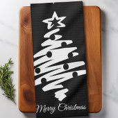 Vrolijk kerstboom silhouet zwart vakantie theedoek