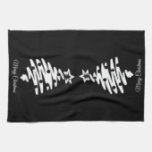 Vrolijk kerstboom silhouet zwart vakantie theedoek (Horizontaal)