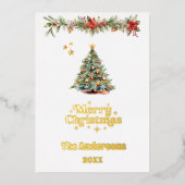 Vrolijk kerstboom slinger goud folie feestdagenkaart (Voorkant)