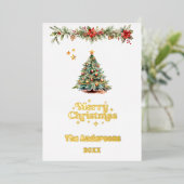 Vrolijk kerstboom slinger goud folie feestdagenkaart (Staand Voorkant)