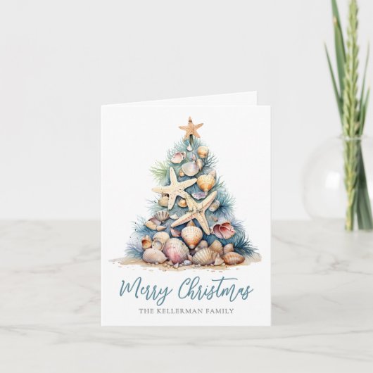 Vrolijk kerstboom strand feestdagen kaart (Voorkant)