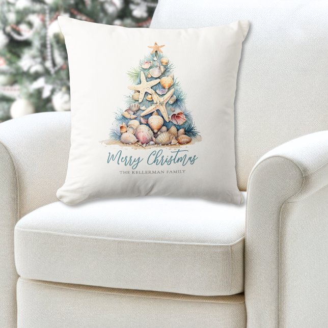 Vrolijk kerstboom strand kussen (Merry Christmas Tree Beach Throw Pillow )
