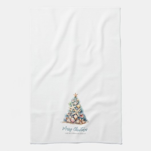 Vrolijk kerstboom strand theedoek (Verticaal)