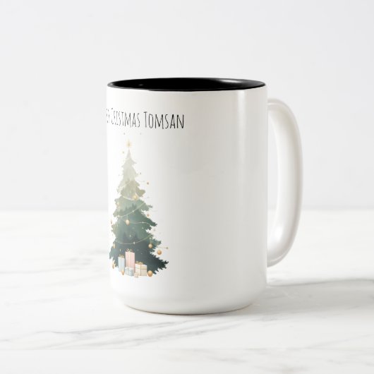 "Vrolijk kerstboom twee-tone cadeau Mok (Voorkant rechts)