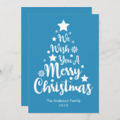 Vrolijk Kerstboom Vorm Blauw Kerstmis Kaart (Voorkant / Achterkant)