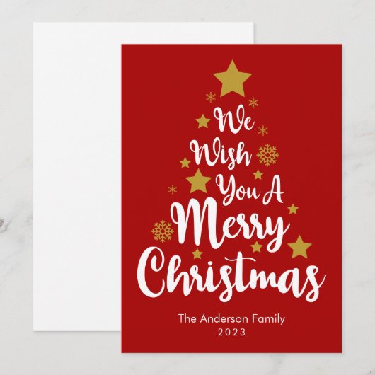 Vrolijk Kerstboom Vorm Rode Kerstmis Kaart (Voorkant / Achterkant)