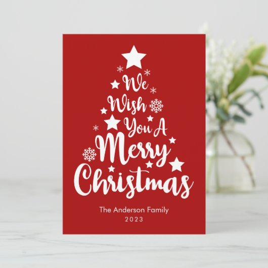 Vrolijk Kerstboom Vorm Rode Kerstmis Kaart (Staand voorkant)